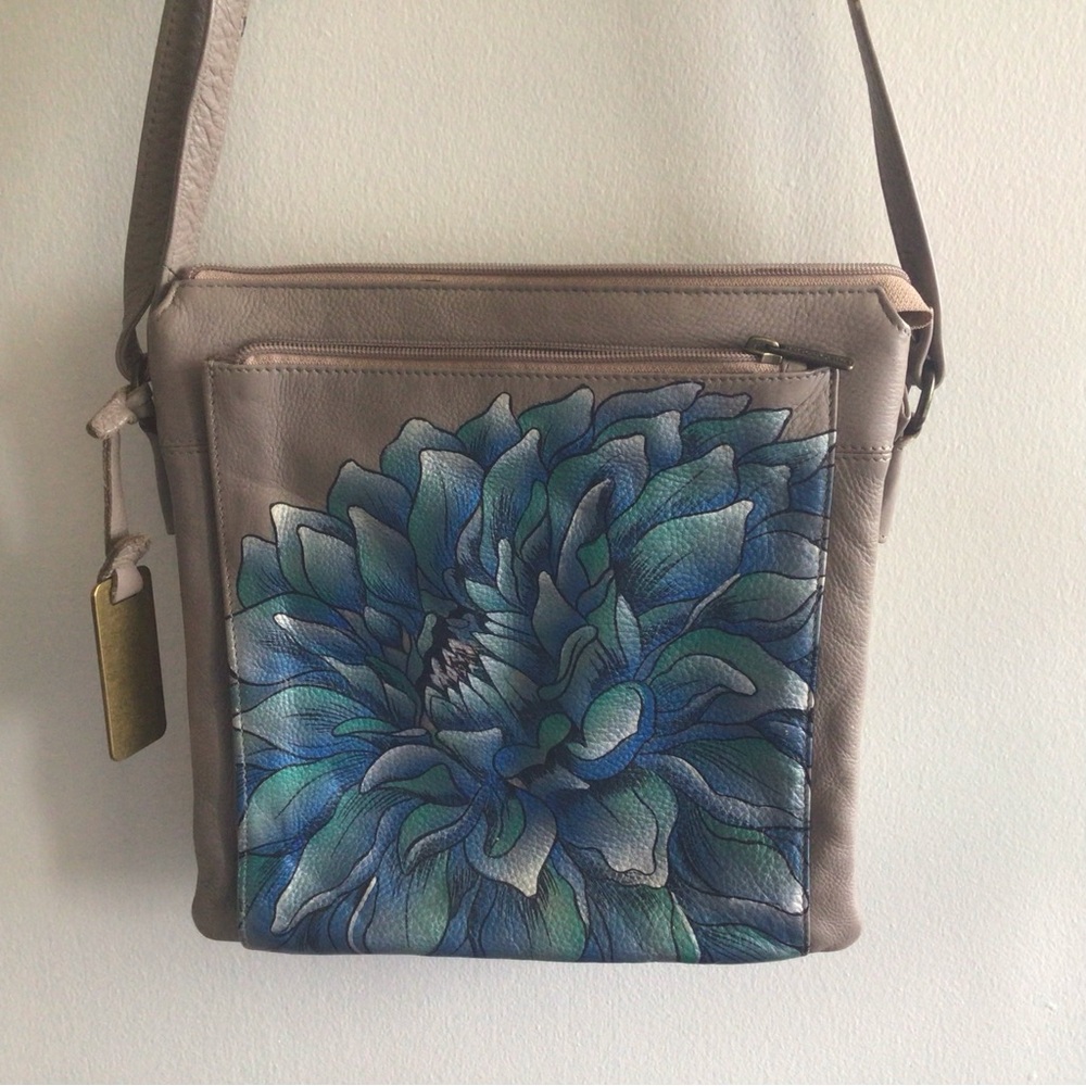 Anuschka Shoulder Bag with Blue Floral Design